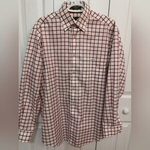 Orvis Red and White Plaid Button Down Shirt Size Medium